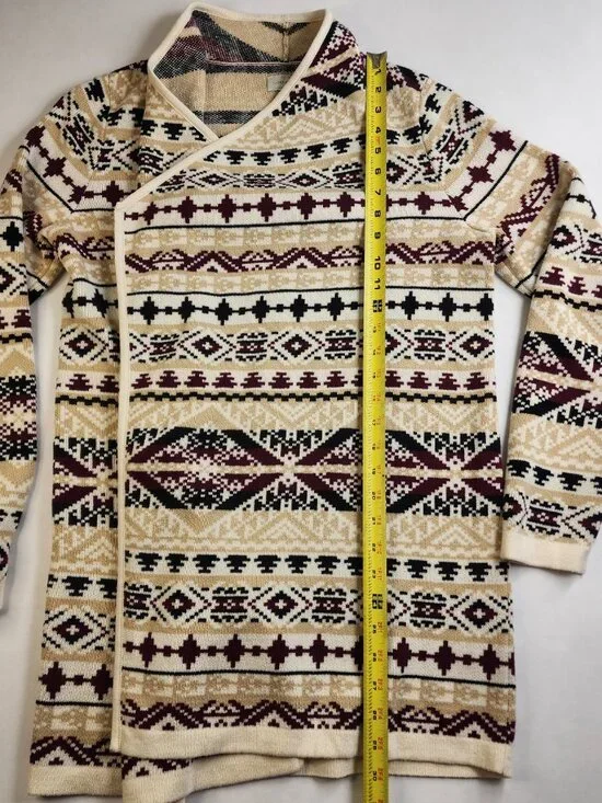 Lucky Brand Aztec Knit Shawl Collar Open Cardigan Sweater Medium M Cotton Blend - Picture 9 of 13